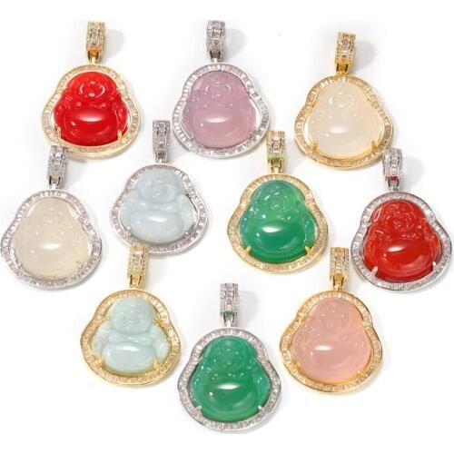 Fashion Maitreya Natural Jade Buddha Necklace Luxury Iced Out Silver Gold CZ Hip Hop Jewelry Choker Crystal Necklace