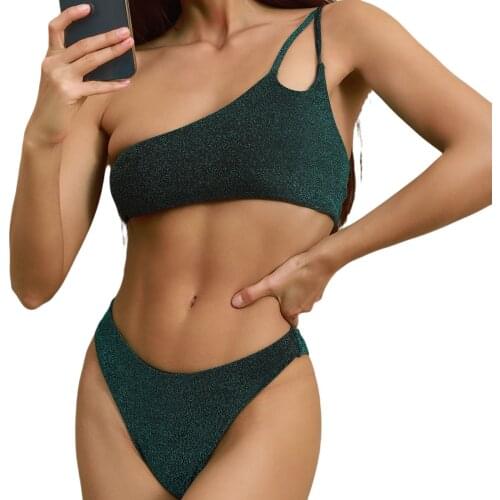 Sexy High Waist Open Back Split Beach Quick-Drying Swimsuit Women Fashion Solid Color Adjustable Single Room Double Sling Bikini