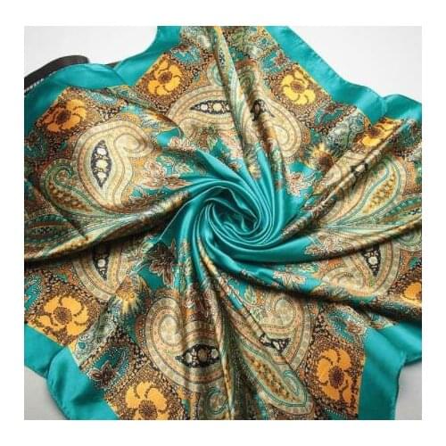 Fashion Scarf Women Luxury Brand Classical Cashew Hijab Silk Satin Shawl Scarf Foulard Square Head Scarves Wraps 2019 New Design