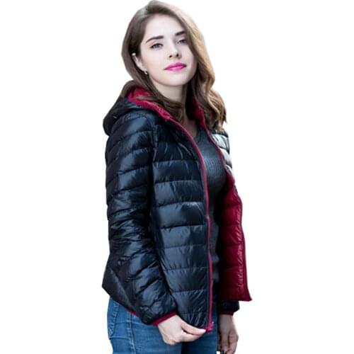 Trendy Women Plus Size 4XL Ultra Light Down Jacket Double Side Reversible Jackets Coat Female Slim Warm Duck Down Parkas