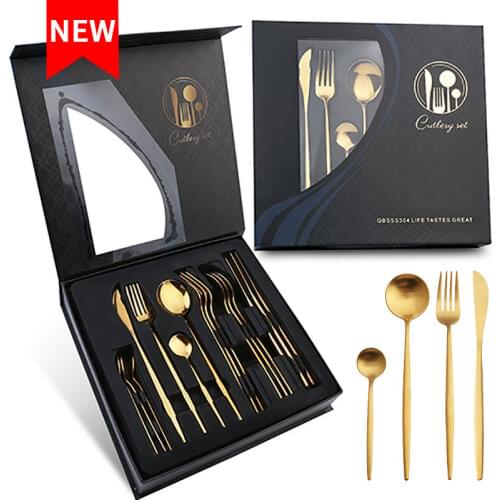16PCS Stainless Steel Cutlery Set Knives Forks Coffee Spoons Flatware Suit Kitchen Tableware High-End Exquisite Gift Box Sets