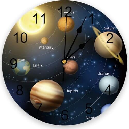 Solar System Nine Planets 3d Wall Clock Modern Design Farmhouse Decor Kitchen Vintage PVC Round Clock Living Room Decoration
