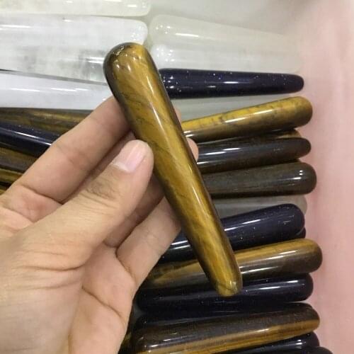 Natural Tiger Eye Crystal Healing Stone Polished Massage Stick Female Beauty Bar For Body Health