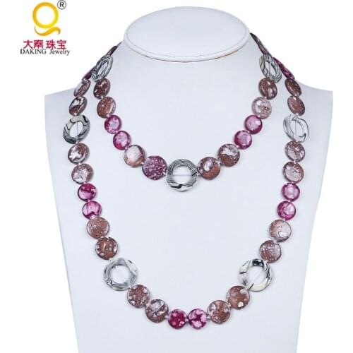 New model multi-color oblate hollow shell beads necklace long necklace women friendship necklace handwork jewelry
