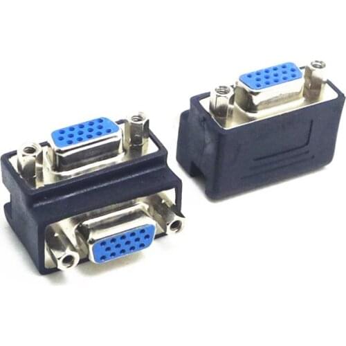 10pcs/Lot VGA Female Adapter 90 Degree Right Angle 15Pin Female to Female Extender VGA Connector Adapter for Monitor Connector