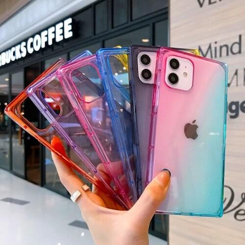 Tpu Transparent Gradient Square Case For iPhone 12 Mini 11 Pro Max X Xs Max Xr 7 8 Plus SE2020 Candy Color