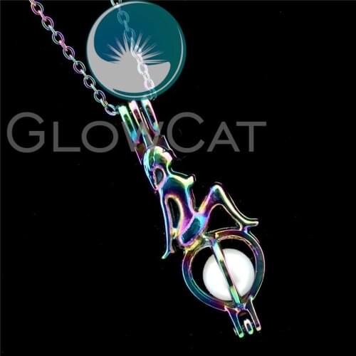 R-C409 Colorful Sea Mermaid Beads Cage Pendant Aromatherapy Perfume Diffuser Stone Pearl Cage Locket Necklace