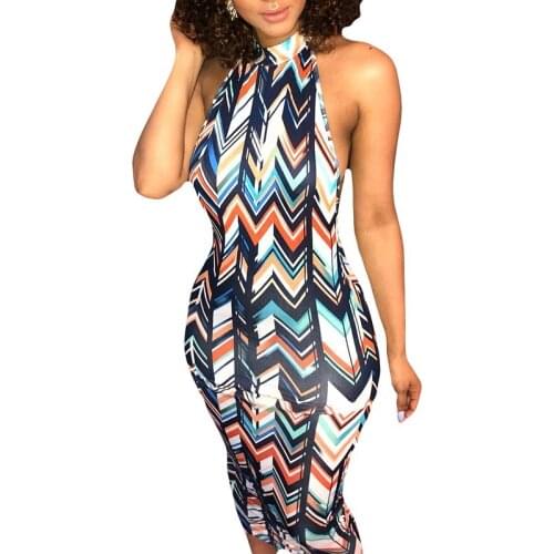 Plus Size Woman Girls Sleeveless Backless Turtle Neck Bodycon Sheath Print Club Wear Summer Dress