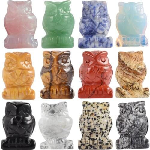 Carved Eagle Statue Natural Crystal Figurine Handmade Natural Stone Healing Reiki Mini Owl Figurine for Home Decora Owl Statue