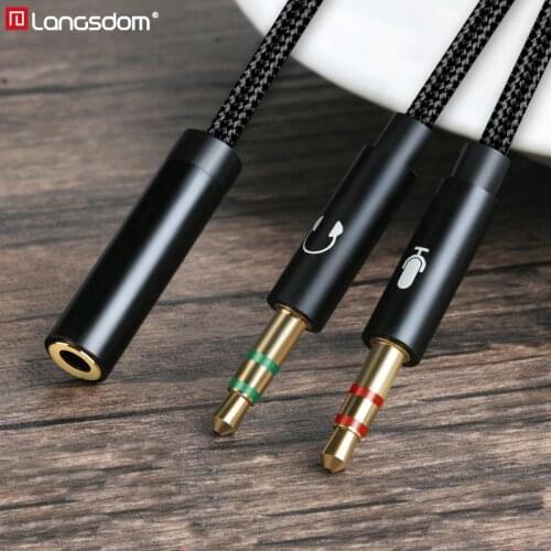 Langsdom 1 Meter Headphone Splitter for Computer 3.5mm Female to 2 Male 3.5mm Mic Audio Y Splitter Cable Headset to PC Adapter