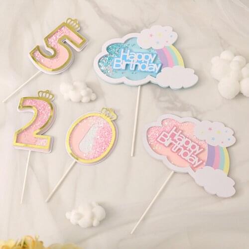 Cloud Number Cake Topper Birthday Anniversary Wedding Party Digit Cupcake Toppers Flags Kids Baby Shower 1st Birthday Decoration