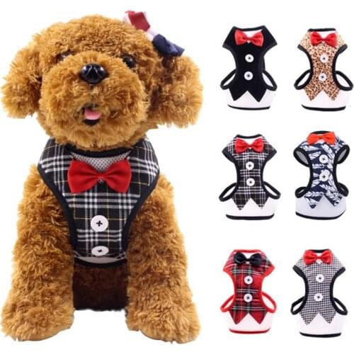 Breathable Dog Vest Harness Nylon Dog Harness and leash set for small dogs Cat Pet Dog Chest Strap Leash Vest-style dress bow