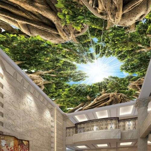 Wellyu Original forest tree sky light through the tree top zenith ceiling painting custom large mural wallpaper mural