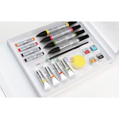 Winsor Newton 4 Solid watercolor rods/tube/block+ 4 watercolour Marker pen+10 arches paper combination set luxury master kit