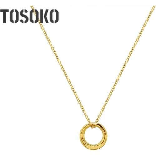 TOSOKO Stainless Steel Jewelry Special Shaped Simple Thick Circle Female Smooth Circle Pendant Clavicle Chain BSP621