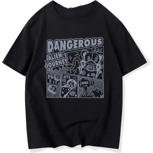 T-shirt Women Short Sleeve 2021 New Korean Cartoon Print T-shirts Summer Loose Large size Student T-shirt Black/White/Red Tops