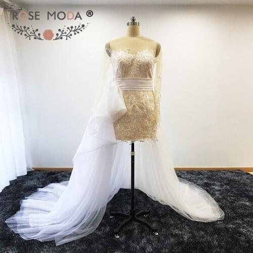 Rose Moda Long Sleeves Short Wedding Dress with Tulle Train Backless Boho Wedding Dresses 2018 with Lace Real Photos