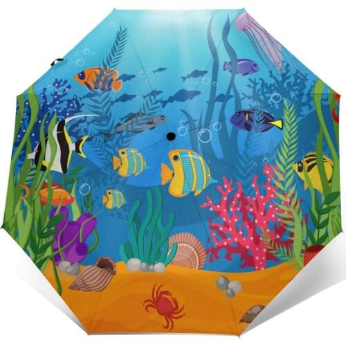 Sunny Umbrella Marine Life Sea Animals Automatic folding portable men women umbrella Sunscreen rain Windproof beach parasol