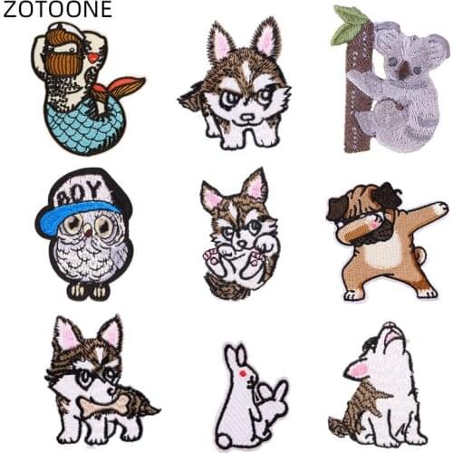 ZOTOONE Iron on Embroidered Patch Heat Transfer Sew on Animal Badge for Clothes Jeans DIY Dog Wolf Patches for Kids Applique G