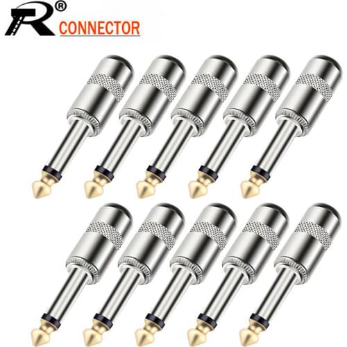 100pcs/lot 1/4 Inch Mono Jack 6.35mm Male Plug Wire Connector Hot Sell Guitar Effect Pedal Microphone 6.3MM Plug Audio Connector