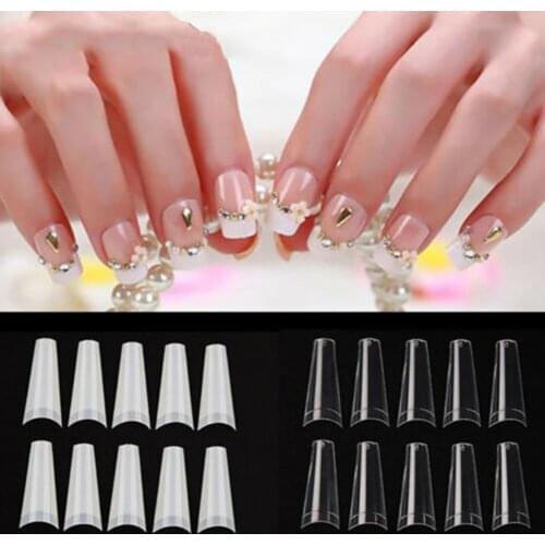 1000Pcs Flat End French False Nail Art Tips Fingernail DIY Manicure Sticker White Clear French UV Gel Manicure Fake Nail Tips