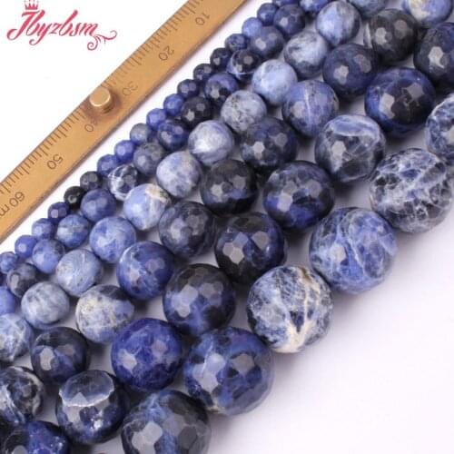 4,6,8,10,12,14mm Faceted Round Beads Ball Blue Sodalite Natural Stone Beads For DIY Necklace Jewelry Making 15" Free Shipping