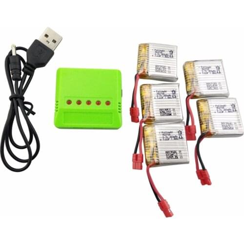 5PCS * 3.7V 380mah Lithium Battery + 5-in-1 USB Charger for SYMA X21 X21W RC Quadcopter Spare Parts