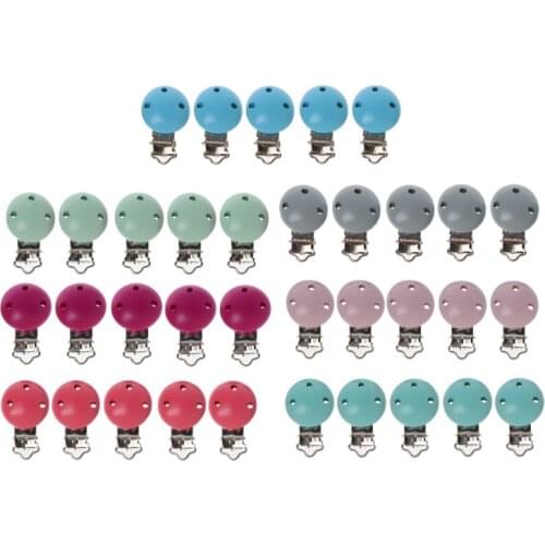 5pcs Metal Wooden Baby Pacifier Clips Solid Color Holders Infant Soother Clasps
