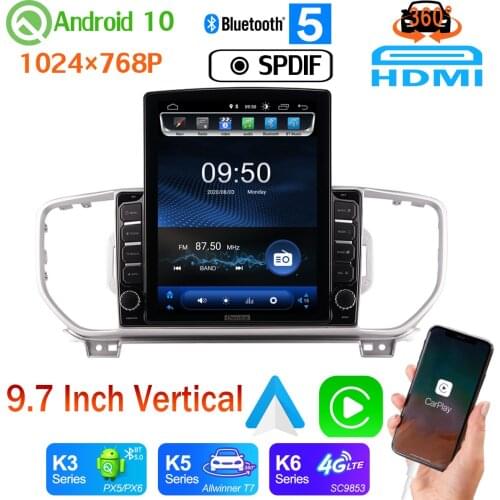 9.7" Vertical Tesla GPS Radio PX6 4G+64G Android 10.0 Nano+IPS 360 Camera CarPlay Car Media For Kia KX5 Sportage 4 2016-2018 DSP