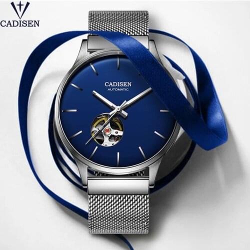 CADISEN Mens Mechanical Wristwatch 41MM Stainless Steel Luminous Hollow Dial Top Brand Luxury Automatic Watch Waterproof Clock