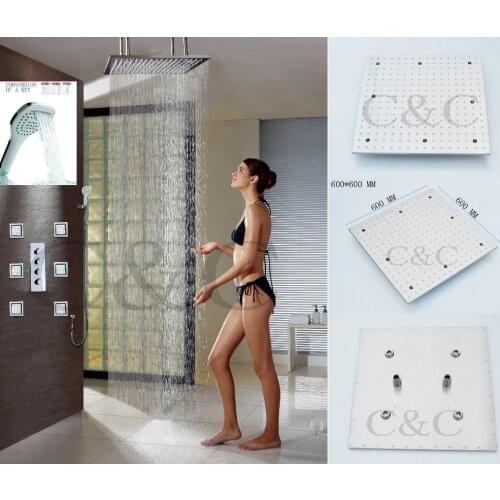 Large Water Flow Bathroom Shower Set 24 Inch Ceil Mounted LED Rainfall Electric Shower Head