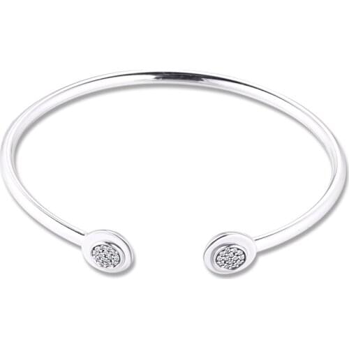 Signature Open Bangle with Clear Cubic Zirconia 100% 925 Sterling Silver Jewelry Free Shipping