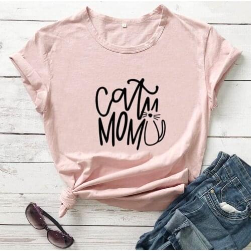 Cat Mom With Cut Cat Graphic Printed T-shirt Cat Mom Life Tops Tees Cat Lover Gift Funny Casual 100%Cotton Summer shirts