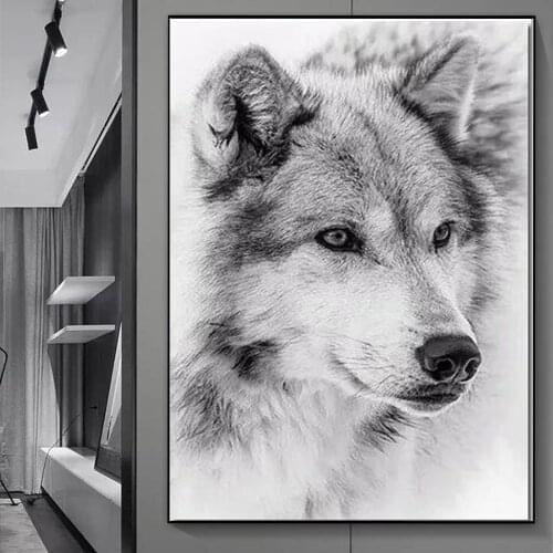 Wild Animal Wolf Poster and Print HD Canvas Painting Black and White Wolf Wall Art Picture Cuadros No Frame for Living Room