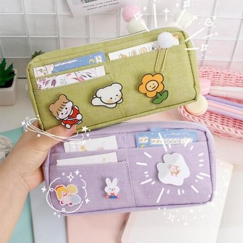 Kawaii Waterproof Canvas Big Capacity Brooch Case Cute Pencilcase Pouch Bag KidsSchool Stationery Storage bag