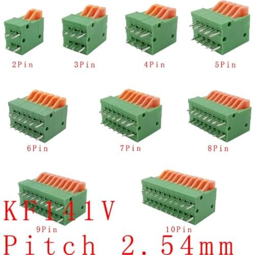 KF141R KF141V 2.54mm Pitch 2/3/4/5/6/7/8/9/10 Pin PCB Spring Screless Terminal Blocks Connector Straight Pin Bent Foot 150V 2A