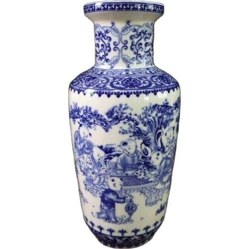 China Old Porcelain Blue And White Baby Play Pattern Vase
