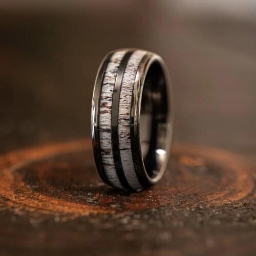 2021 Fashion 8mm Deer Antler Black Tungsten Steel Ring For Men Women Nature Forest Elk Antler Wedding Ring Men Wedding Band