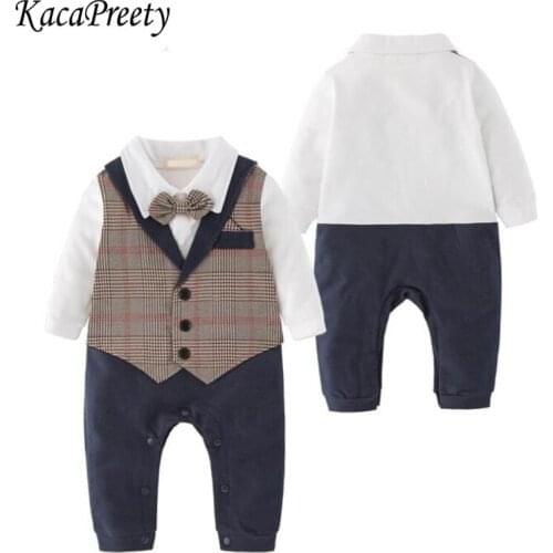 Spring fall Newborn baby clothes infant baby boy Rompers Cotton Long Sleeve mini boss plaid kids Jumpsuits onesie 0-24m