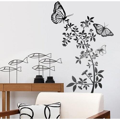 Beauty Flower Plant Butterfly Wall Sticker Bathroom Bedroom Flora Nature Animal Wall Decal Kitchen Vinyl Decor