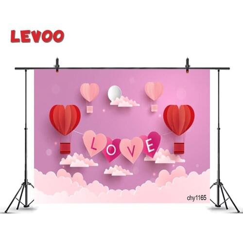 LEVOO Valentines Day Backdrop Love Design Clouds Hot Air Balloon Child Background Photography Photo Studio Party Supplies Vinyl