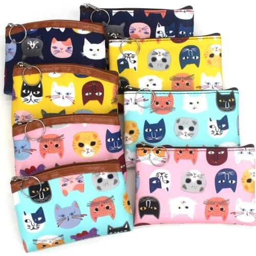 Cute Women Printing Cat Coin Purses Girl Zipper Zero Wallet Ladies Clutch Change Purse Female Mini Money Bag Card Purse Carteira