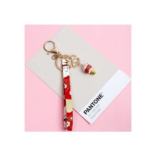 Japanese Cute Maneki Neko Keychain Women Girl Gift Smart Phone Decoration Daisy Sakura Cat Bell Keyring Romantic Charms