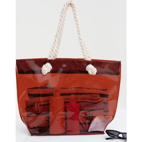 2021 New Fashion Elegant Shopping Bag Retro Casual Women Tote Shoulder Bags Beach Bag Swimming Transparent Beach Bag Brown