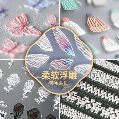 New Craft 3D Nail Art Decals Embossed Flower Colored Floral White Lace Three-dimensional Relief 5D Nail Art Decoration Stickers