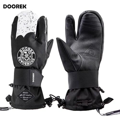 Doorek Sheepskin Skiing Gloves Women Men Mittens Real Fur Sheep Genuine Leather Winter Warm Thickening Windproof Gloves