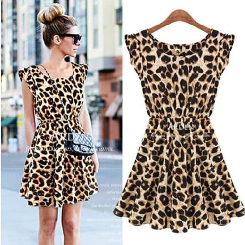 Factory sale leopard-print dress The European and American fashion leisure Chiffon dresses
