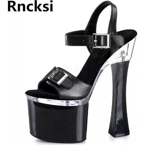 Rncksi Black Sexy Wedding Party Square Heels Shoes Comfortable Women Sandals With Patform 18cm High Heels Pole Dance Sandals