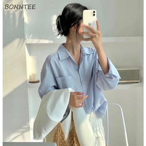Shirts Women Office Lady Formal All-match Tunic Tops Harajuku Solid Simple Clothing Trendy Korean Daily Breathable College Sweet