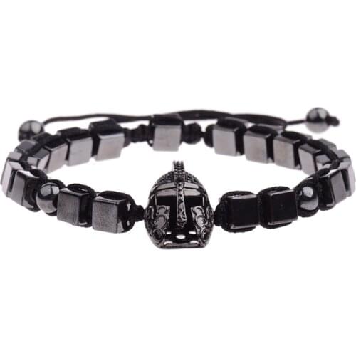 Charm Men CZ Copper Helmet Bracelets & Bangles Homme Handmade Trendy Square Hematite Beads Bracelet Dropshipping
